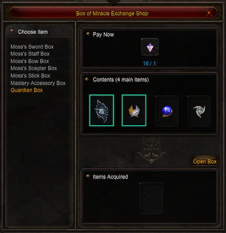 NPC Moss Guardian Box Option · žaidimo vaizdas