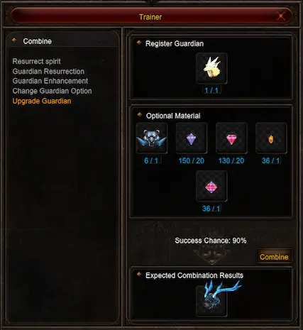NPC Trainer Upgrade Guardian Option · žaidimo vaizdas