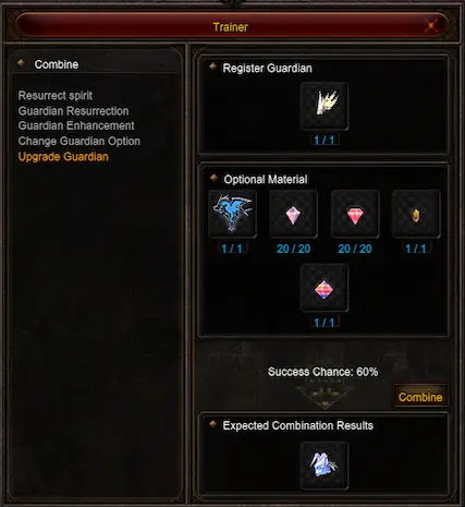 NPC Trainer Upgrade Guardian Option · žaidimo vaizdas