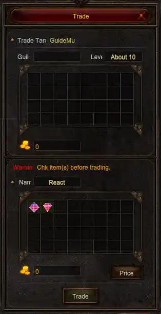 Trade Interface · žaidimo vaizdas